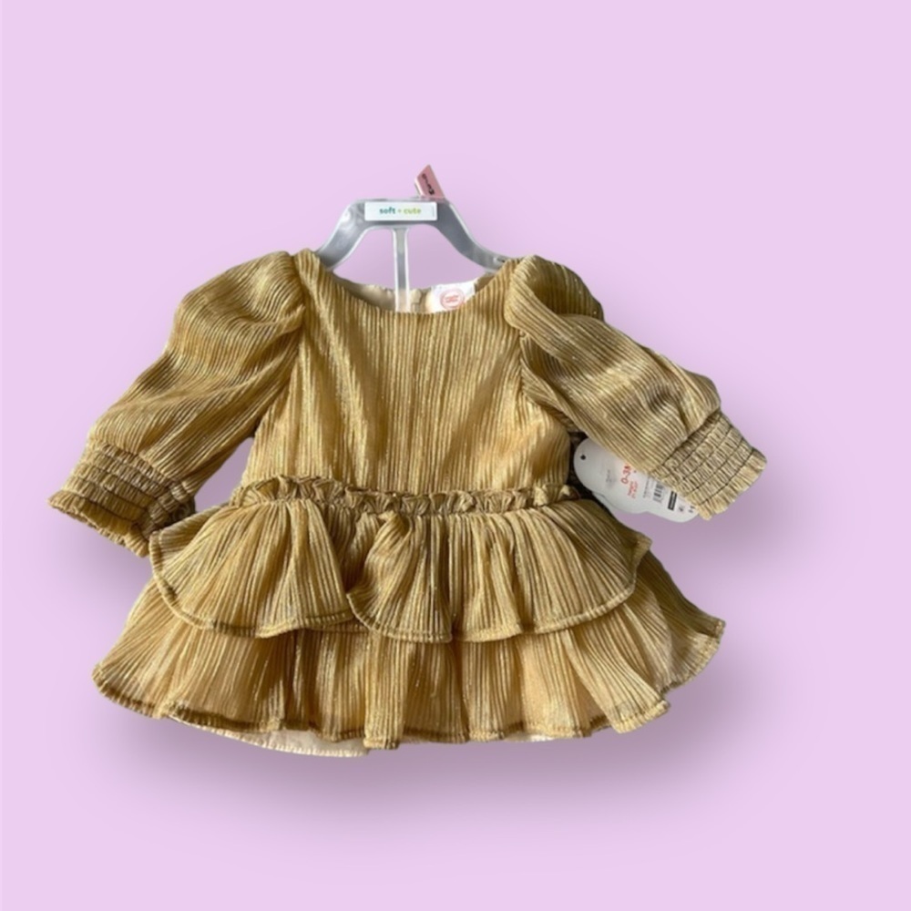 Baby Girl Gold Dress with Diaper Cover